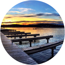 View of the sunset over the Lake Hopatcong Adventure Company docks.