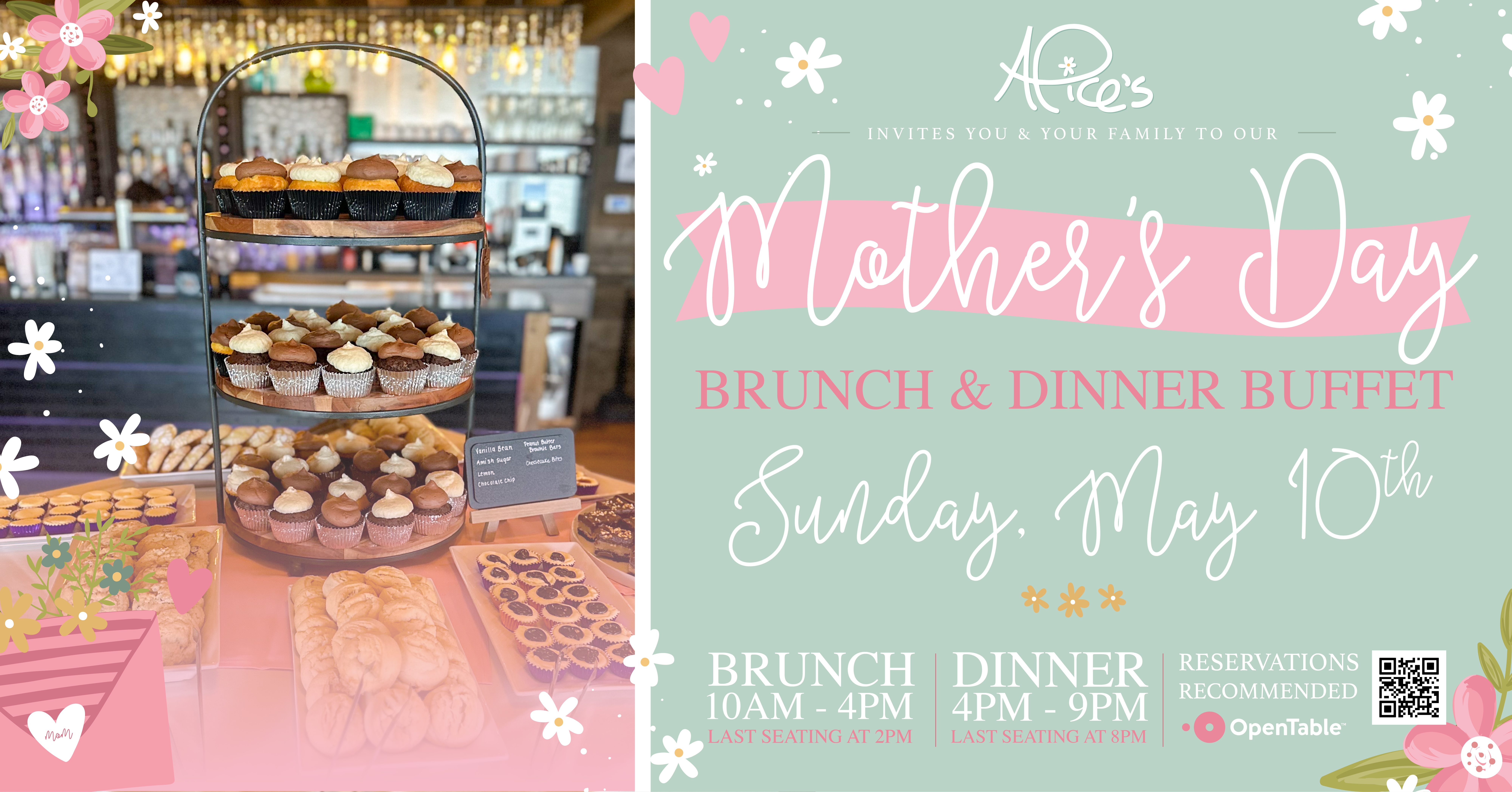 Brunch and dinner buffet header for easter at alices